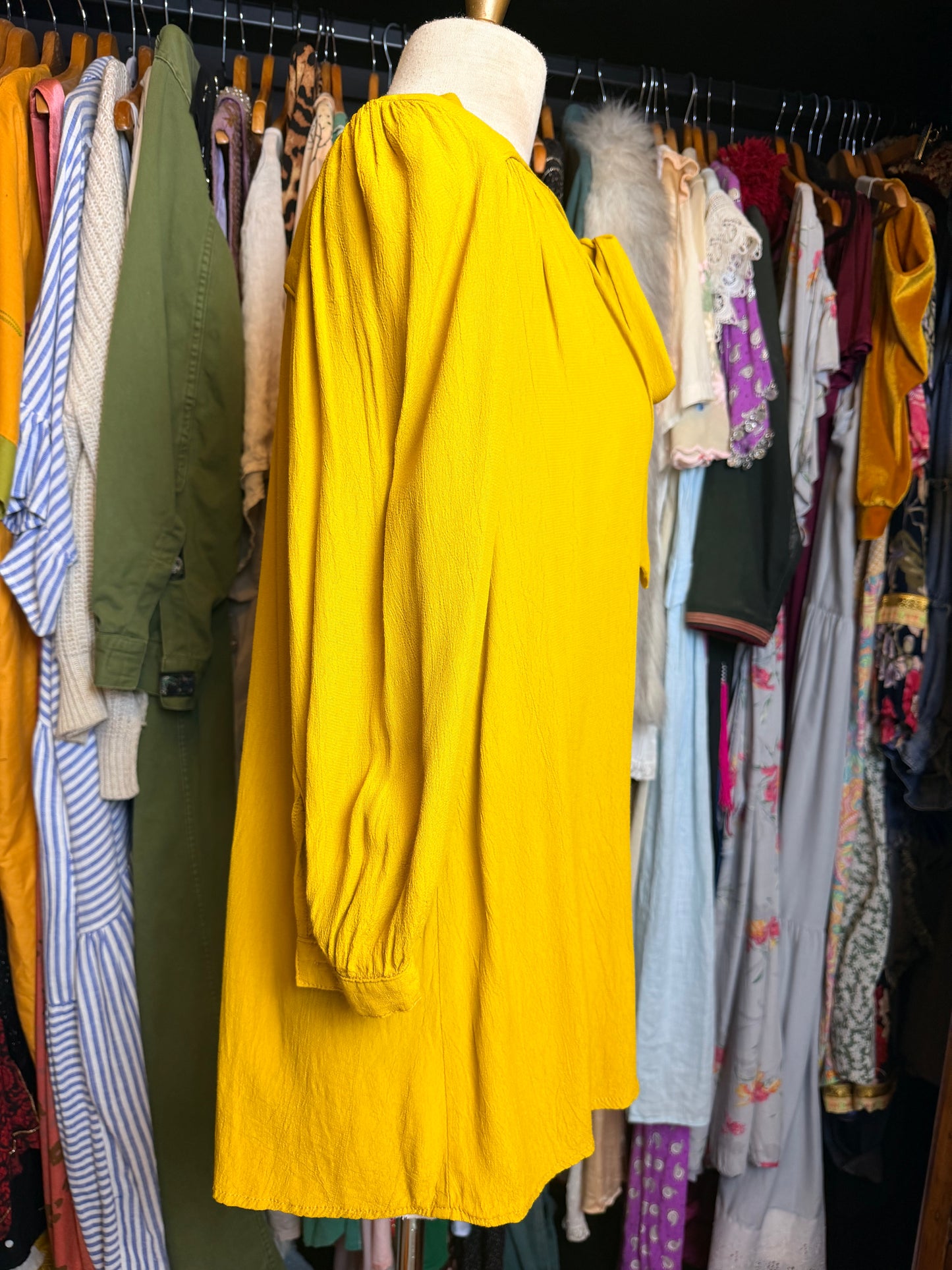 Mustard pussy bow shirt
