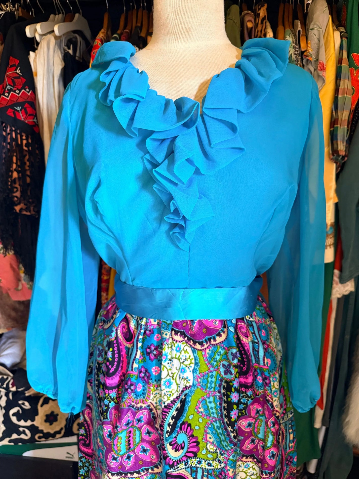 Turquoise 70s dress