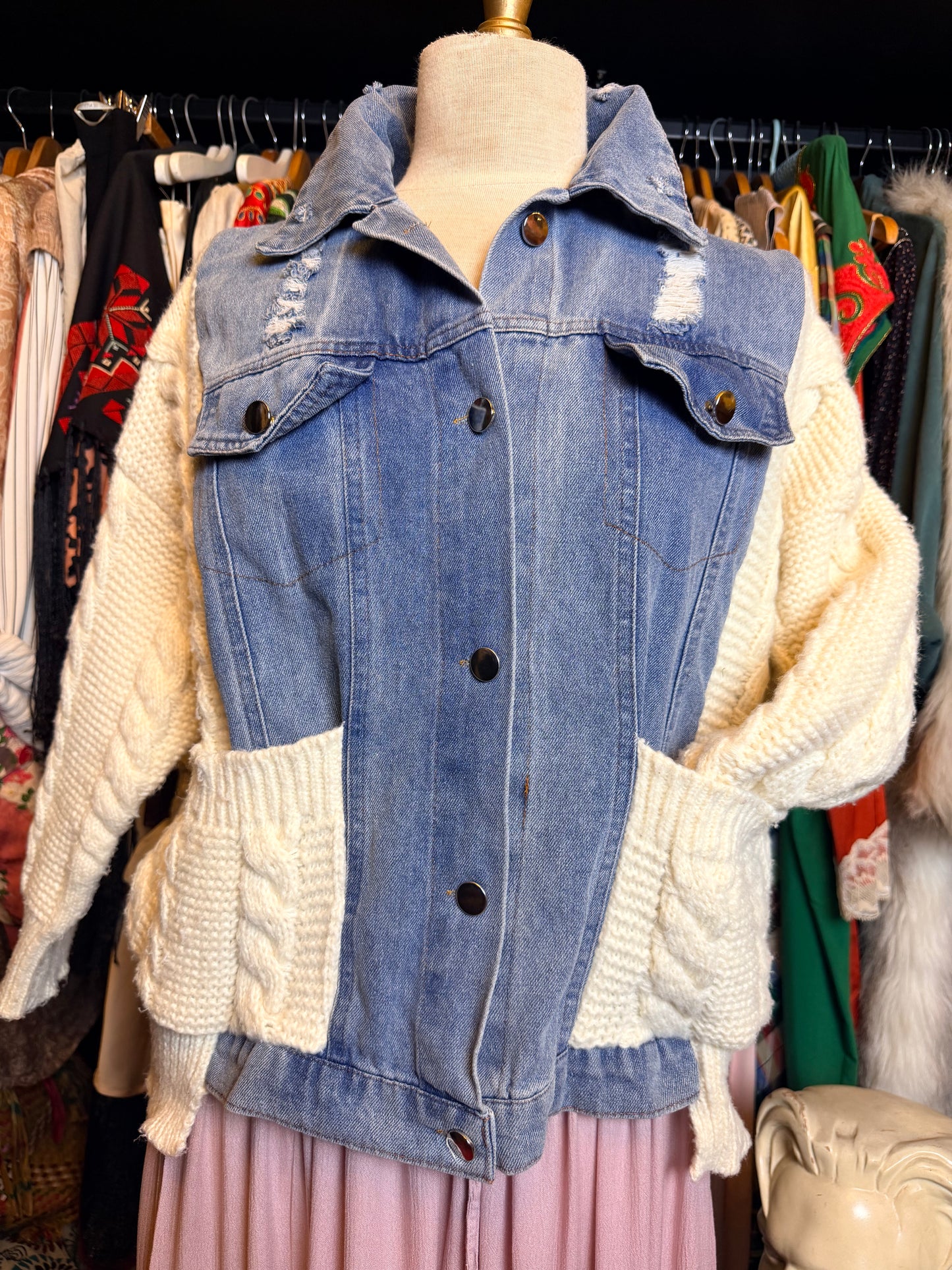 Denim and knit jacket