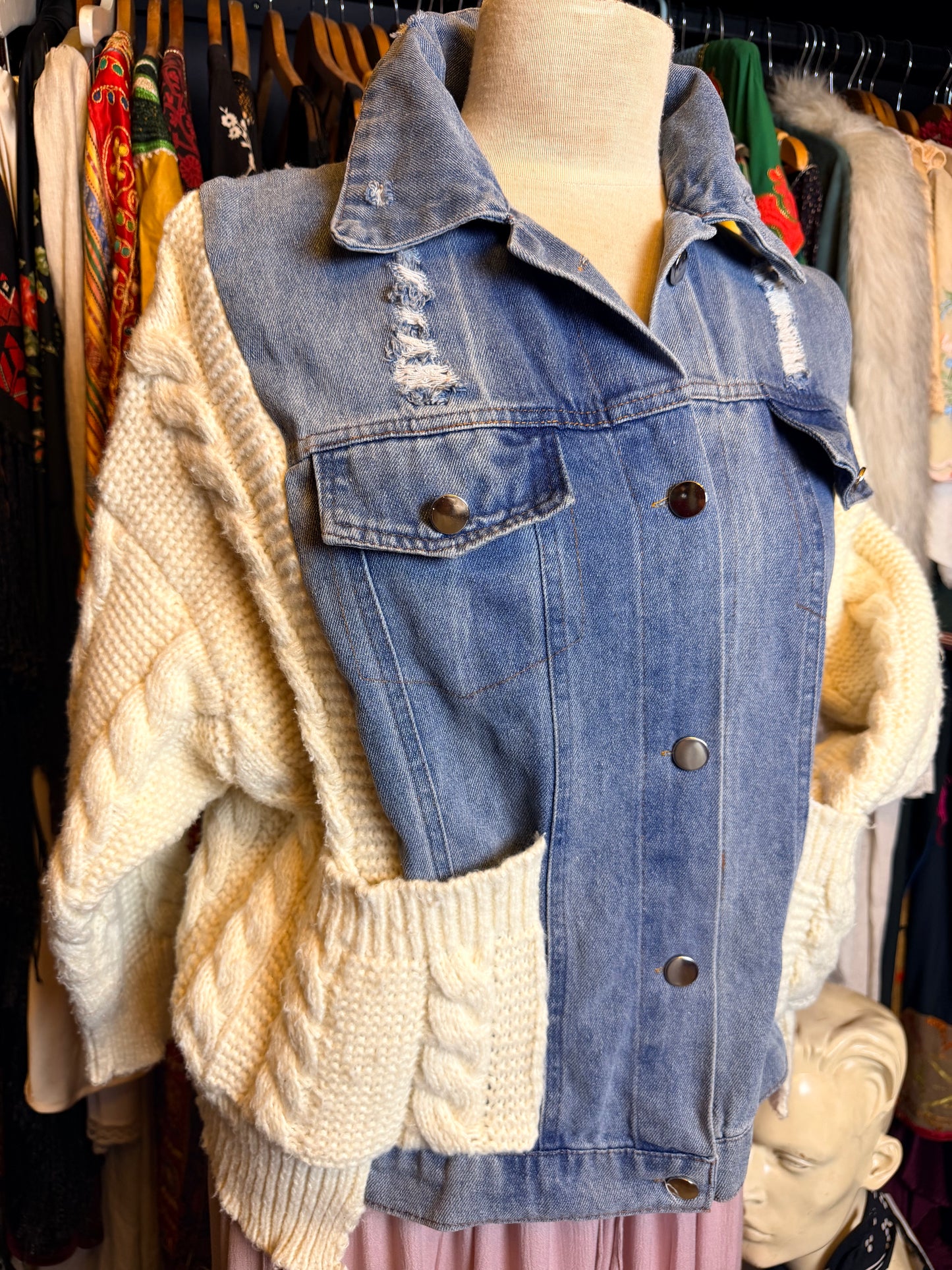 Denim and knit jacket
