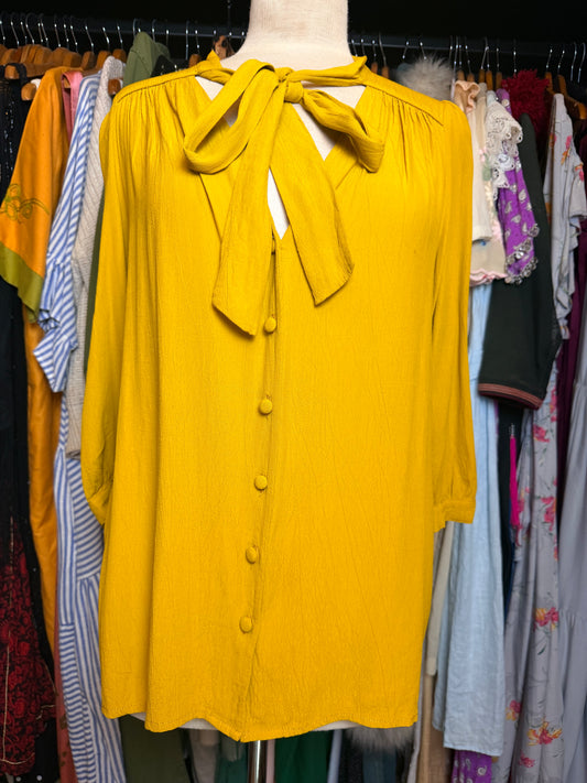 Mustard pussy bow shirt