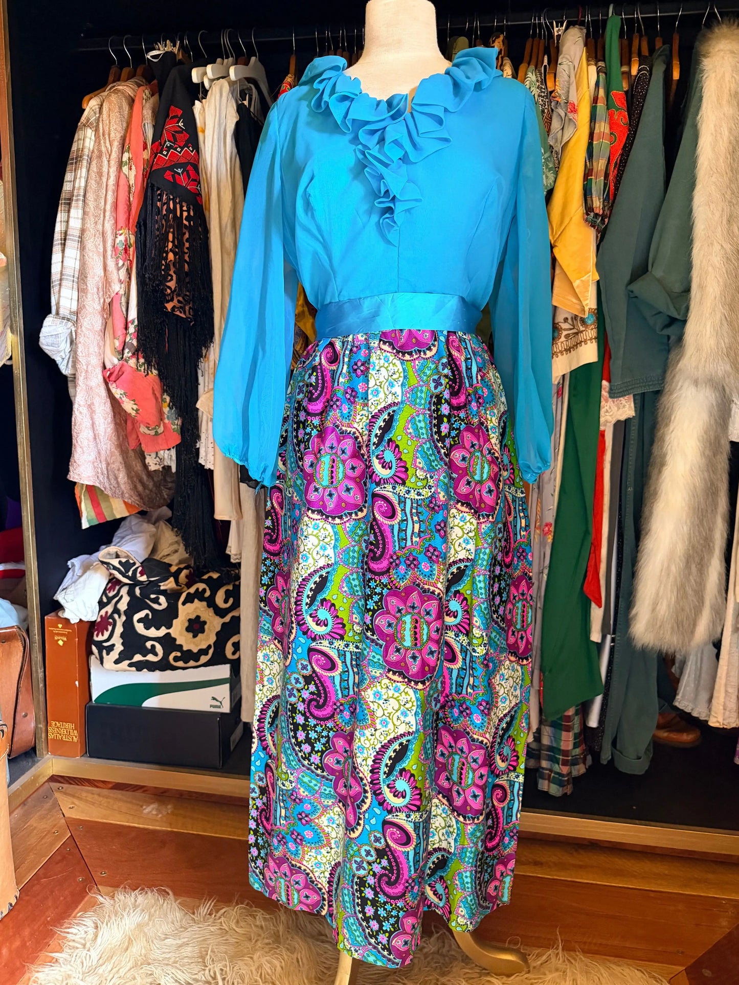 Turquoise 70s dress